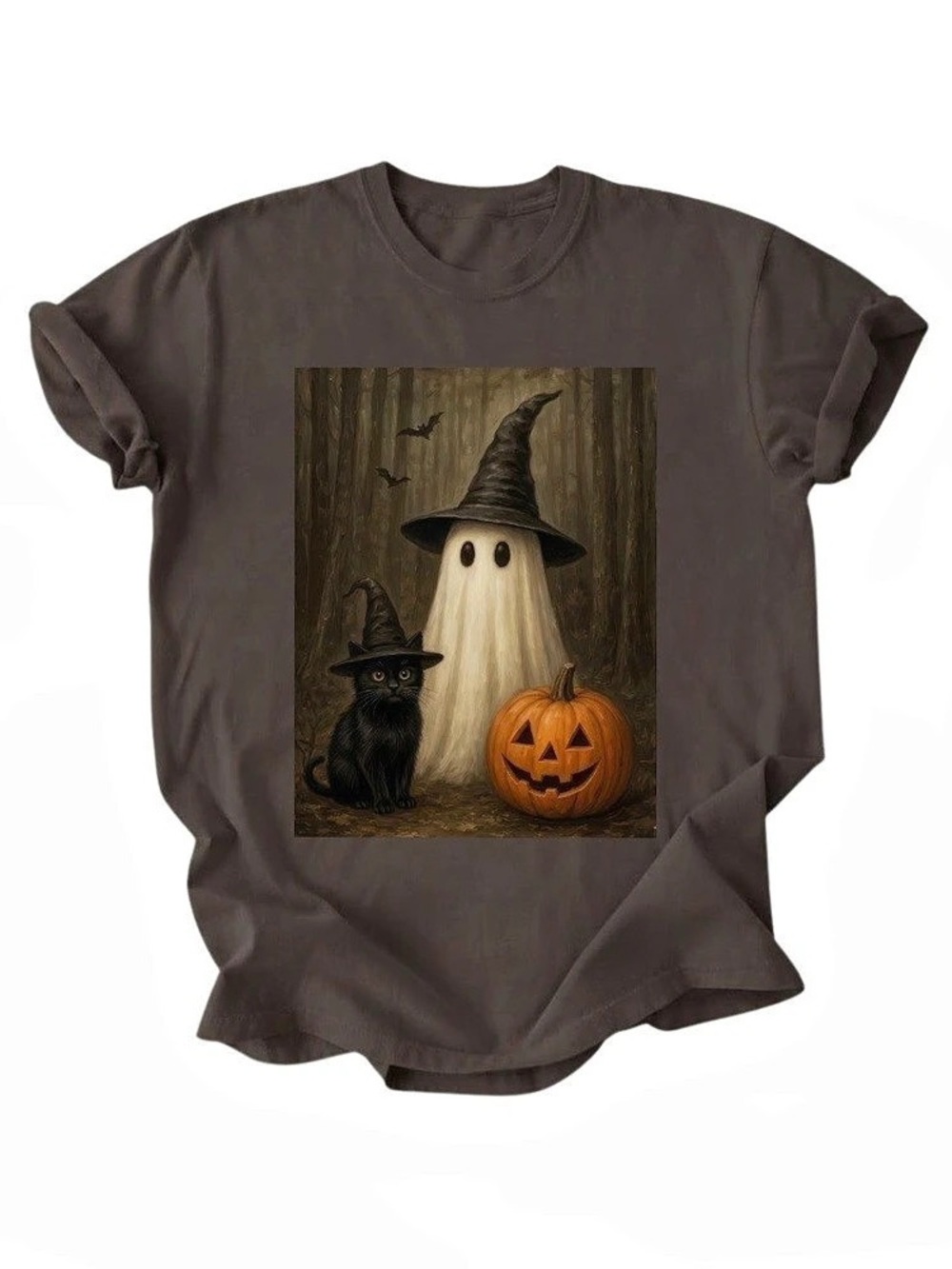 Gildan 5000 Halloween Ghost & Cat Graphic Tee